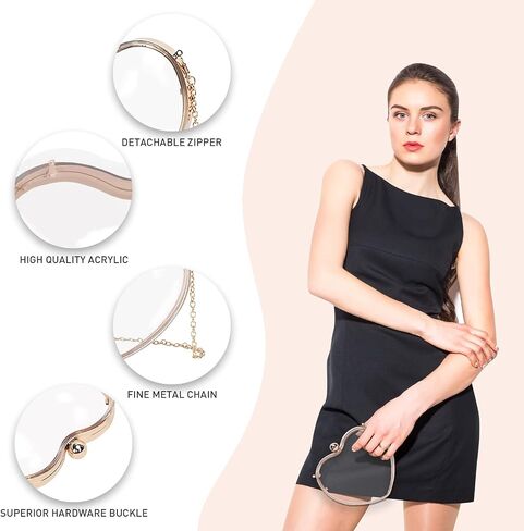 JAMBHALA Acrylic Heart Clutch Bag Mini Clear Evening Handbag with Detechable Chain for Women in Saudi Arabia