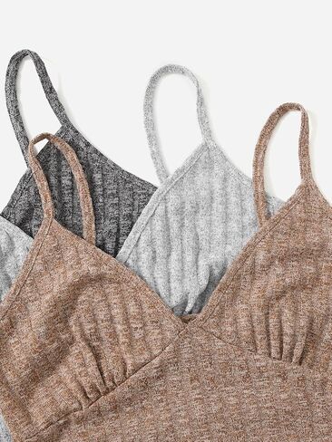 GORGLITTER Women's 3 Sets Lounge Set Crop Cami Top Elastic Waist Shorts Rib Knit Sleepwear Pajama Set in Kuwait