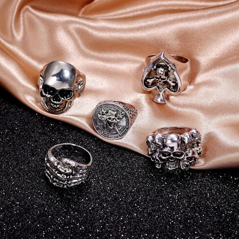 Masedy 28 قطعة خواتم الشرير خمر للرجال خواتم القوطية باردة رجالي ثعبان خاتم على شكل جمجمة Signet الفرقة حلقة خواتم السائق الرجعية حزمة in Kuwait
