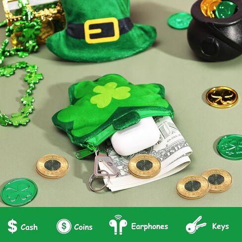 ICoDeesse St. Patrick's Day Decorations Shamrock Leprechaun Hat Plush Coin Purse Clover Candy Gold Coin Bag for Saint Patrick Accessories Party Supplies 4PCS in Kuwait