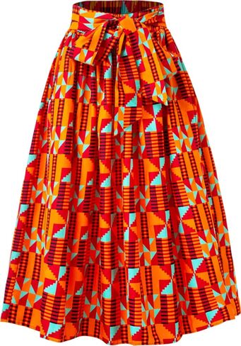 HongyuAmy Women African Print Skirt Dutch Ankara Wax Print Full Circle Skirt in Kuwait