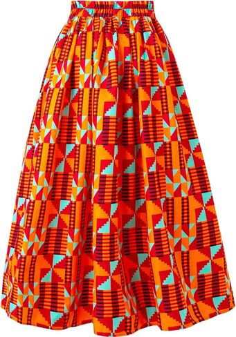 HongyuAmy Women African Print Skirt Dutch Ankara Wax Print Full Circle Skirt in Kuwait