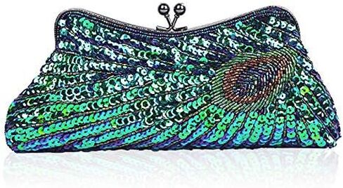 Women Peacock Evening Clutch Purse Sequins Beaded Evening Bag Kiss Lock for Cocktail Wedding Prom Party in Saudi Arabia