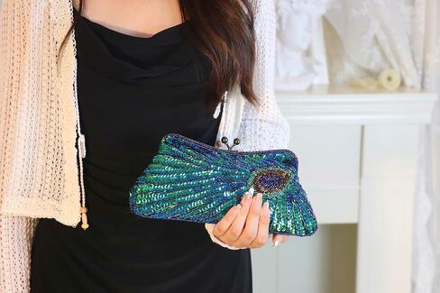 Women Peacock Evening Clutch Purse Sequins Beaded Evening Bag Kiss Lock for Cocktail Wedding Prom Party in Saudi Arabia