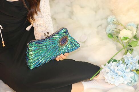 Women Peacock Evening Clutch Purse Sequins Beaded Evening Bag Kiss Lock for Cocktail Wedding Prom Party in Saudi Arabia