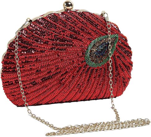 حقيبة يد نسائية كلاسيكية مطرزة بالترتر على شكل طاووس للسهرة حقيبة كتف كروس حقيبة يد مصنوعة يدويًا لحفلات الزفاف in Kuwait