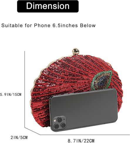 حقيبة يد نسائية كلاسيكية مطرزة بالترتر على شكل طاووس للسهرة حقيبة كتف كروس حقيبة يد مصنوعة يدويًا لحفلات الزفاف in Kuwait