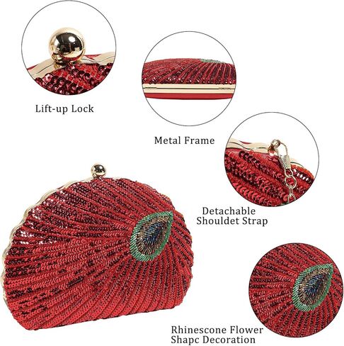 حقيبة يد نسائية كلاسيكية مطرزة بالترتر على شكل طاووس للسهرة حقيبة كتف كروس حقيبة يد مصنوعة يدويًا لحفلات الزفاف in Kuwait