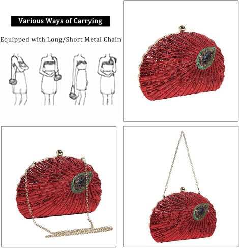 حقيبة يد نسائية كلاسيكية مطرزة بالترتر على شكل طاووس للسهرة حقيبة كتف كروس حقيبة يد مصنوعة يدويًا لحفلات الزفاف in Kuwait