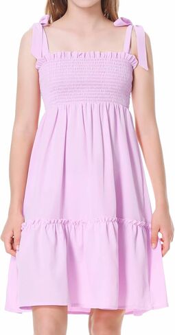 Mebius Girls Summer Mini/Maxi Dress Smocked Tie Strap Boho Casual Babydoll Shirred A-line Tiered Dresses in Saudi Arabia