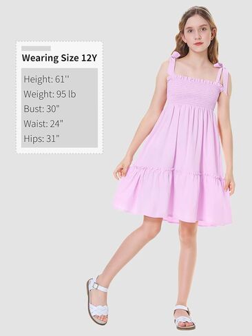 Mebius Girls Summer Mini/Maxi Dress Smocked Tie Strap Boho Casual Babydoll Shirred A-line Tiered Dresses in Saudi Arabia