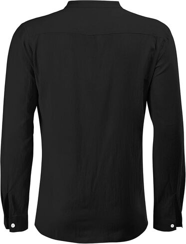 قمصان Jacansi الرجالية من الكتان Henley بأكمام طويلة هيبي كاجوال للشاطئ باللون الأسود مقاس 2XL in Kuwait