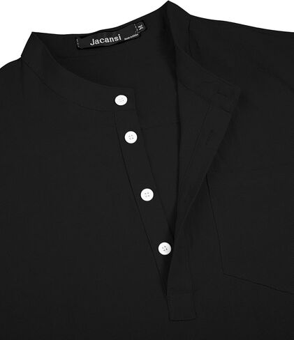 قمصان Jacansi الرجالية من الكتان Henley بأكمام طويلة هيبي كاجوال للشاطئ باللون الأسود مقاس 2XL in Kuwait