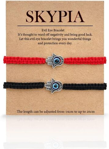 SKYPIA 2 Pcs Evil Eye String Bracelet, Couple Bracelet with Black and Red Color, Kabbalah Evil Eye Bracelet for Protection and Lucky Jewelry for Couple, Family and Friends in Kuwait