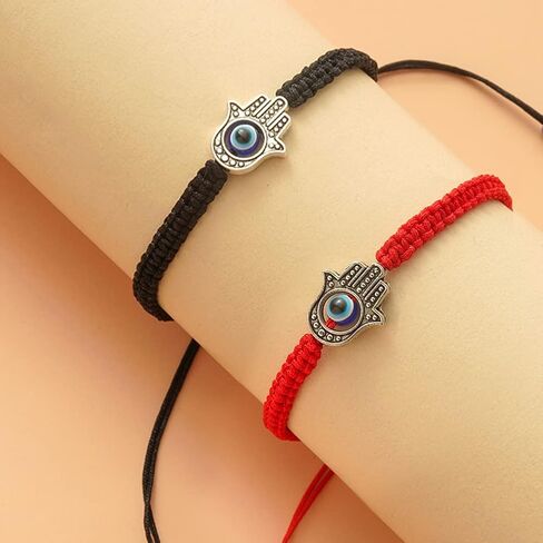 SKYPIA 2 Pcs Evil Eye String Bracelet, Couple Bracelet with Black and Red Color, Kabbalah Evil Eye Bracelet for Protection and Lucky Jewelry for Couple, Family and Friends in Kuwait