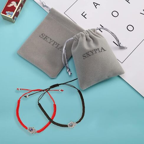 SKYPIA 2 Pcs Evil Eye String Bracelet, Couple Bracelet with Black and Red Color, Kabbalah Evil Eye Bracelet for Protection and Lucky Jewelry for Couple, Family and Friends in Kuwait