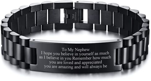 MEALGUET Personalized To my Nephew Bracelet Gift Ideas, Stainless steel Watch Band Link Bracelet to Nephew from Uncle Aunt, Inspirational Message Engraved Wristband for Birthday,Graduation, in Kuwait