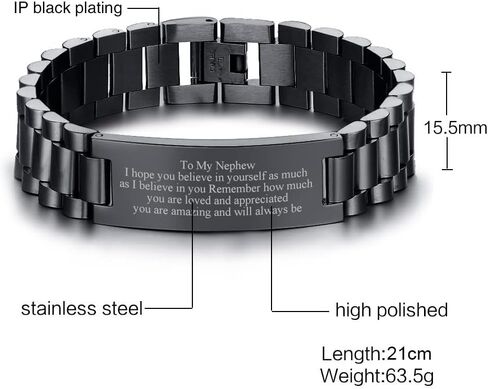 MEALGUET Personalized To my Nephew Bracelet Gift Ideas, Stainless steel Watch Band Link Bracelet to Nephew from Uncle Aunt, Inspirational Message Engraved Wristband for Birthday,Graduation, in Kuwait