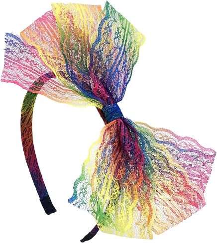 Liatunou Women Lace Bow Headband Costume Accessories for 80S Theme Party,Neon Lace Bow headpiece in Kuwait