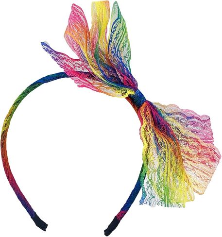 Liatunou Women Lace Bow Headband Costume Accessories for 80S Theme Party,Neon Lace Bow headpiece in Kuwait