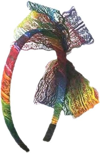 Liatunou Women Lace Bow Headband Costume Accessories for 80S Theme Party,Neon Lace Bow headpiece in Kuwait