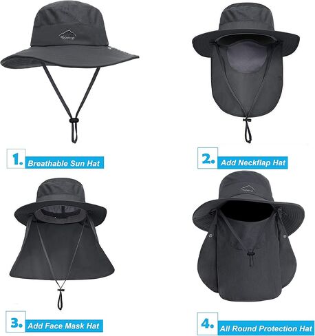 قبعة نسائية للشمس ذات حافة واسعة وقابلة للطي، قبعات للرجال صيفية للوقاية من الأشعة فوق البنفسجية والمشي لمسافات طويلة مع غطاء للرقبة بعامل حماية من الأشعة فوق البنفسجية 50+ in Kuwait
