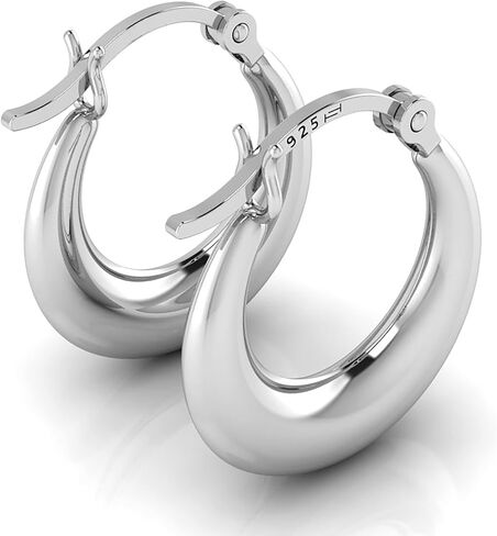 TURQ N TAUPE 925 Sterling Silver Italian Design Shrimp Hoop Earring Set for Women & Girls - Lightweight Perfect for Everyday Wear & Gifting in Saudi Arabia