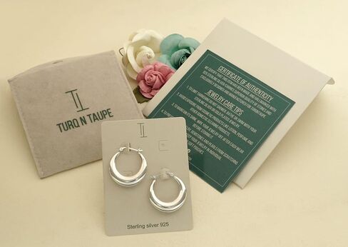 TURQ N TAUPE 925 Sterling Silver Italian Design Shrimp Hoop Earring Set for Women & Girls - Lightweight Perfect for Everyday Wear & Gifting in Saudi Arabia