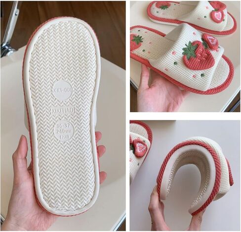 Women Kawaii Slippers Indoor Linen Slippers Strawberry Linen Cotton Slippers Home Floor Non-Slip Slides in Saudi Arabia