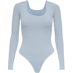 Almere Basics Long Sleeve Double Lined Contour Bodysuit - Basic Thong Style Long Sleeve Bodysuit for Women