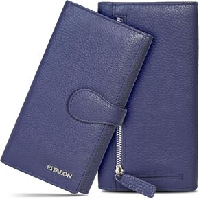 ESTALON Leather Wallets for Women - RFID Blocking Checkbook Wallet with 11 Card Slots (Brown Hunter, 7.6X4X0.8)