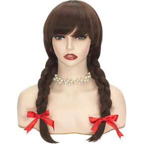 شعر مستعار FALAMKA ذو ضفائر مزدوجة للفتيات، شعر مستعار بني طويل لزي الهالوين in Kuwait