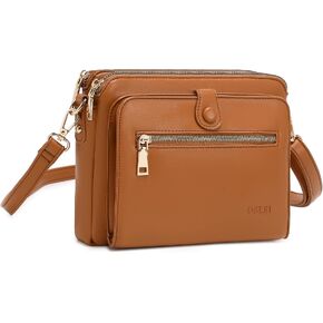 OSLEI Crossbody Bag for Women Soft Smooth Handbag Three Layer Leather Crossbody Shoulder Bag Purse with Credit Card Slots