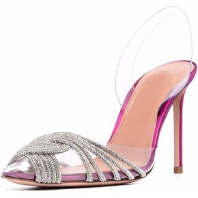 Ancomafio المرأة خنجر كعب مضخات أشار تو عالية الكعب حجر الراين Slingback الصيف تنفس صنادل مماشي للموضة الصنادل في الهواء الطلق للنساء in Kuwait