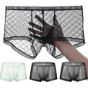 YINYOUYU Mens See Through Boxers Sexy Mesh Lace Trunk Underwear Seamless Thin Bulge Pouch Boxer Briefs