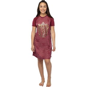 Harry Potter Juniors' Foil Print Hogwart Houses Raglan Nightgown - Slytherin, Gryffindor, Hufflepuff, Ravenclaw