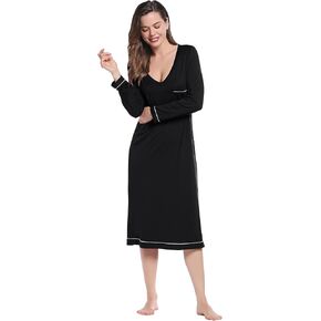 Joyaria قمصان نوم بأكمام طويلة فائقة النعومة فتل نسائية برقبة على شكل حرف v ومنتصف الساق قمصان نوم فيسكوز مصنوعة من ملابس نوم من الخيزران in Kuwait