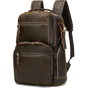LANNSYNE Vintage Full Grain Genuine Leather Backpack For Men, fits 16" Laptop Travel Hiking Bag Camping Rucksack Brown in Saudi Arabia