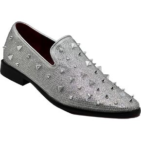SPK24 Men Vintage Spikes Sparkle Formal Tuxedo Stage Fashion Slip On Loafer Dress Shoes