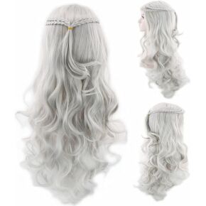 MISSLATE Blonde Wigs for Khaleesi Costume Cosplay Daenerys Targaryen Wig Long Braided Party Hair Wigs for Halloweenwith Wig Cap (Silver white) in Saudi Arabia