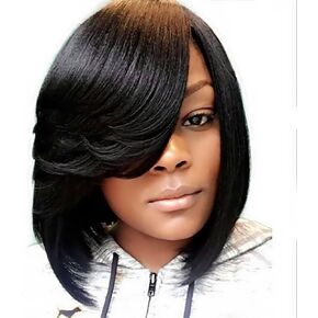 SCENTW Short Pixie Cut Bob Synthetic Wigs for Women Heat Resistant Costume African American Wigs with Side Bangs Natural Brown Full Wigs Look Real+Free Wig Cap (Black)