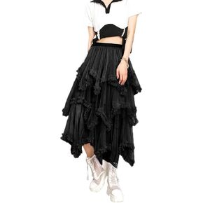 Asymmetrical Tulle Skirts for Women High Waist Ruffle Tiered Party Petticoat Prom Tutu Mesh Midi Skirt in Kuwait