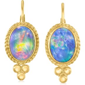 Ross-Simons Blue Opal Triplet Drop Earrings in 14kt Yellow Gold in Kuwait