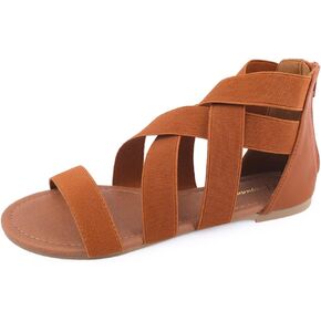 Women's Elastic Flat Sandals Gladiator Flat Sandals Ankle Strap Flat Sandals