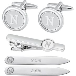 5PC Cufflinks Tie Clip Metal Shirts Collar Stays for Mens Initials Alphabet A-Z Gift Set