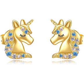 Gold Unicorn Earrings for Girls Women Yellow Gold Cute Animal Unicorn Stud Fine Gold Earrings Jewelry Gifts for Daughter Her Girlfriend Granddaughter Niece in Saudi Arabia