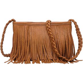 Sibalasi Stylish Fringe Crossbody Bag Bohemian Sling Bag Brown Lightweight Purse Hippie Small Shoulder bagTassel Leather