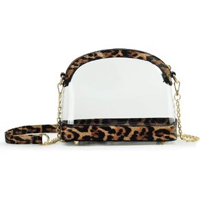 Clear Cross Body Bag with Vegan Leather Trim Stadium Approved Women Shoulder Handbag
