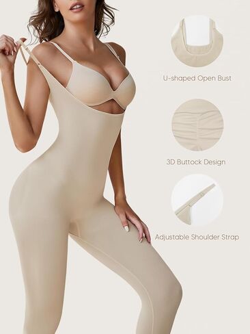 Takusun Women Open Bust Full Bodysuit Tummy Control Shapewear Workout Yoga Jumpsuit Body Shaper Butt Lifter Thigh Slimmer in Saudi Arabia
