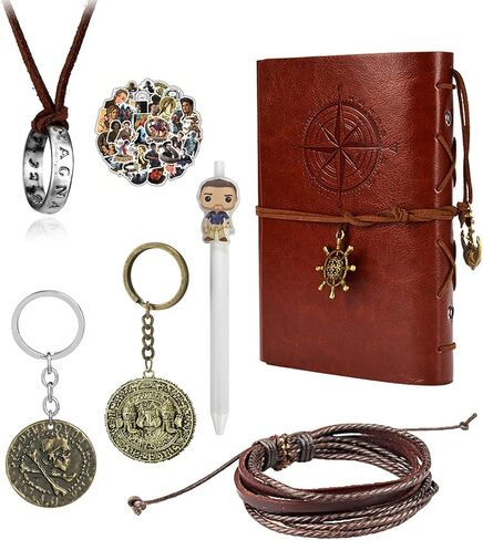 UoYu YouU 31 pcs Uncharted 4 Necklace Leather Bracelet Drake Engraved Skull Gold COIN Pendant Movie Stickers Vintage Nautical Leather Writing Journal Notebook in Saudi Arabia